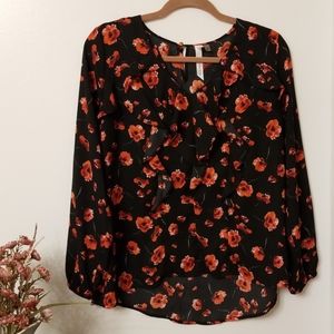 NY Collection ruffled floral long sleeve blouse